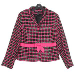 Vintage Jacket Silk Tweed Coquette Retro Girly Feminine Button Bow Pink Large